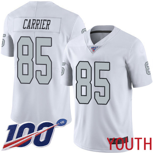 Oakland Raiders Limited White Youth Derek Carrier Jersey NFL Football 85 100th Season Rush Vapor Jersey